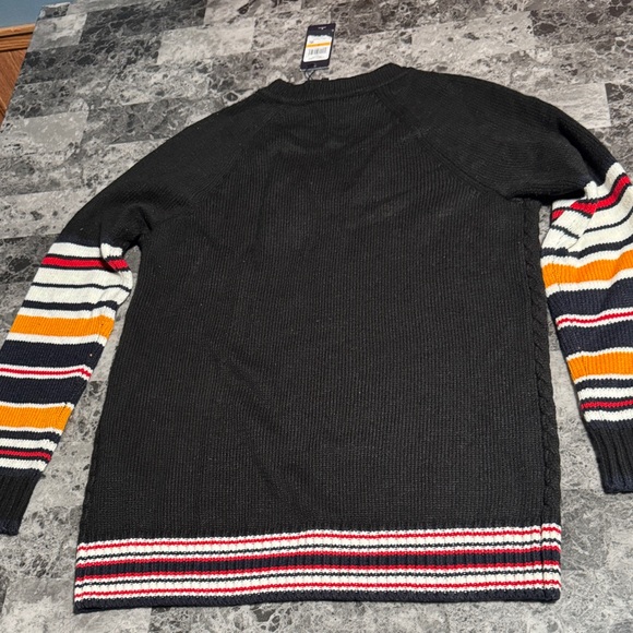 Tommy Hilfiger Black V-Neck Sweater with Striped Sleeves - Picture 3 of 3